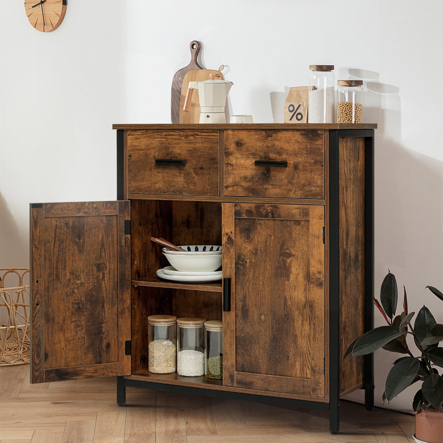 USIKEY Storage Cabinet with 2 Drawers and Doors