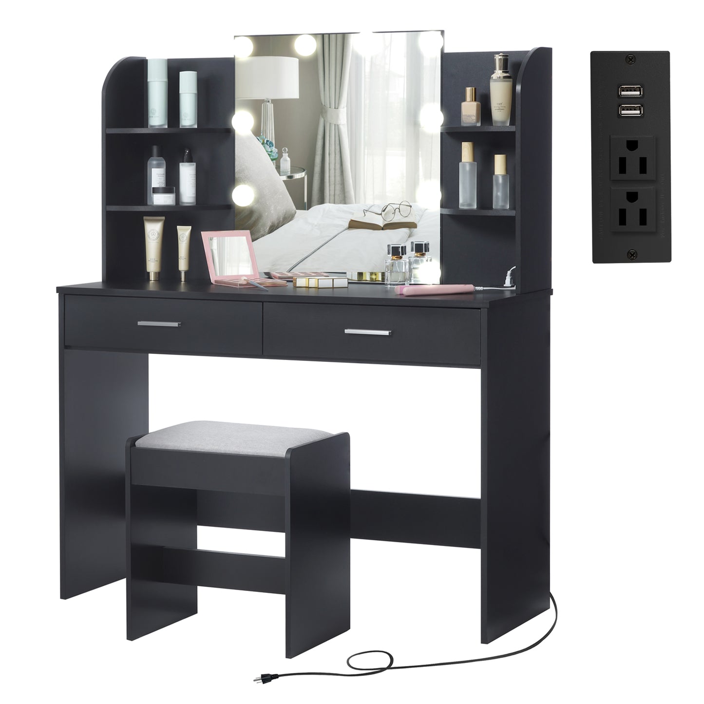 USIKEY Large Vanity Set with Lighted Mirror & Charging Station