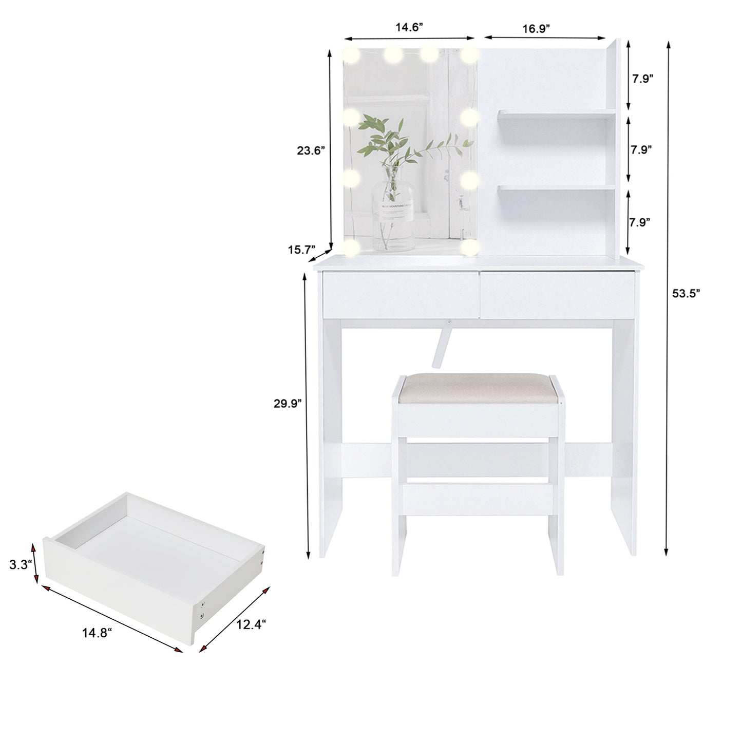 USIKEY Vanity Set with 10 Light Bulbs