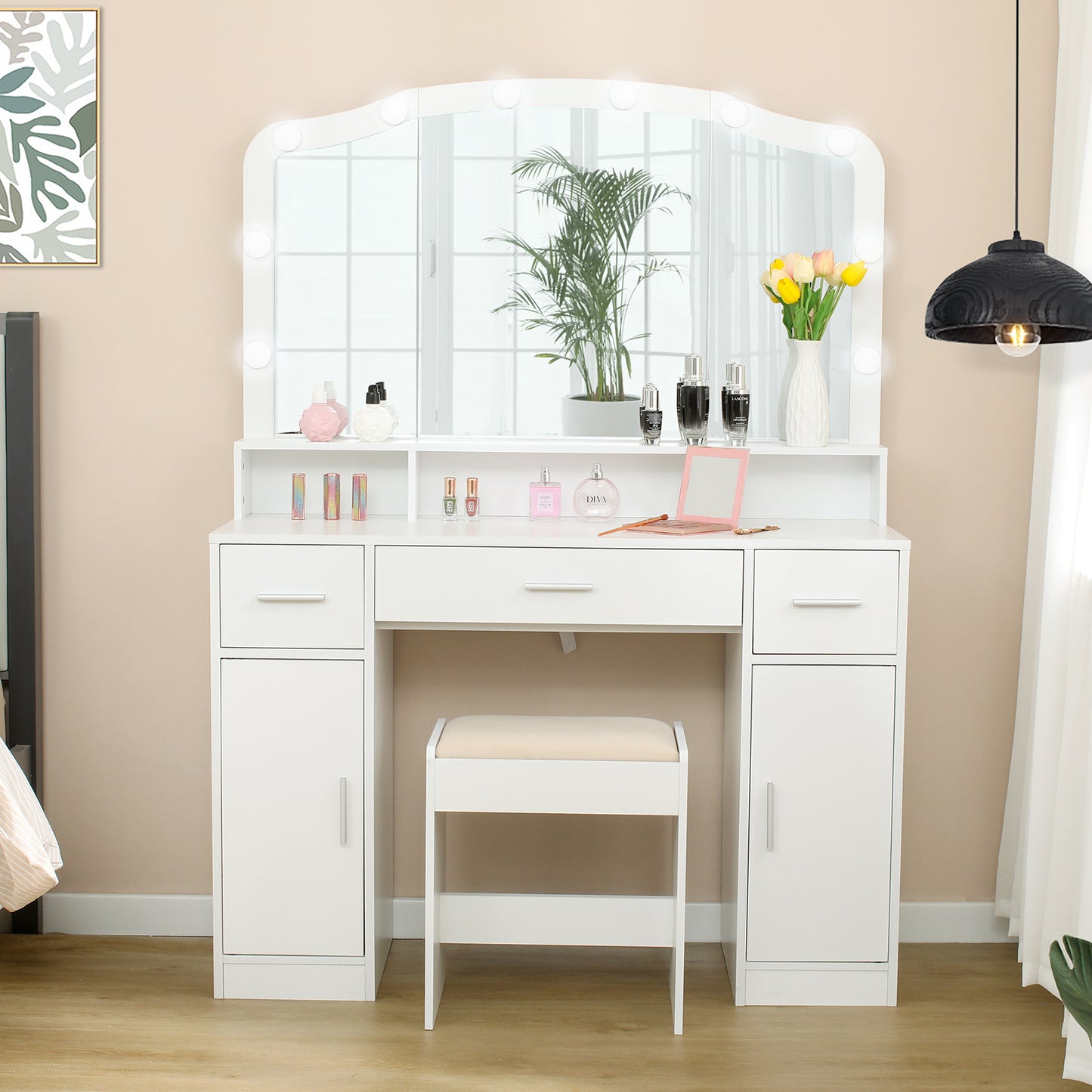 USIKEY Large Vanity Set with Large Lighted Mirror