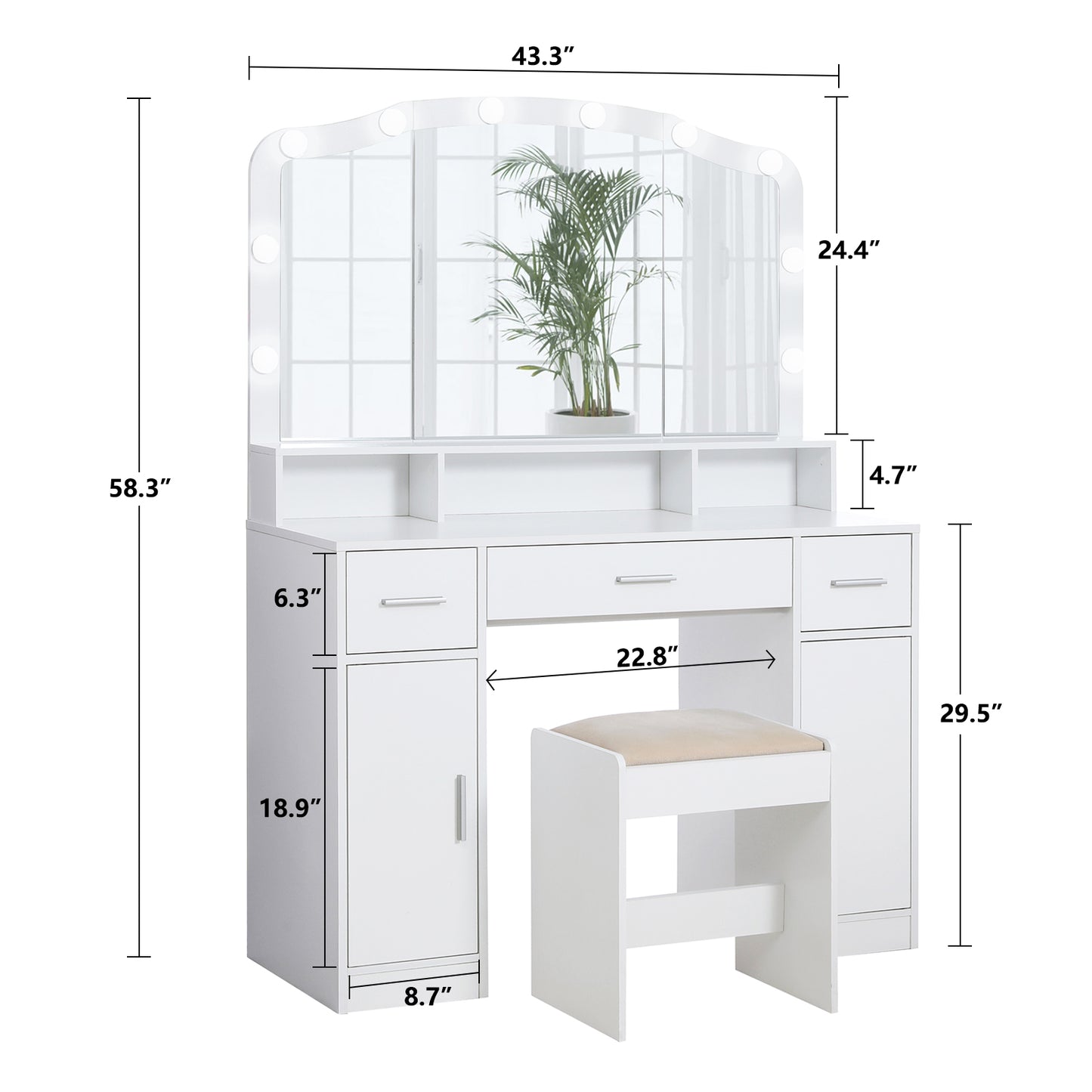 USIKEY Large Vanity Set with Large Lighted Mirror